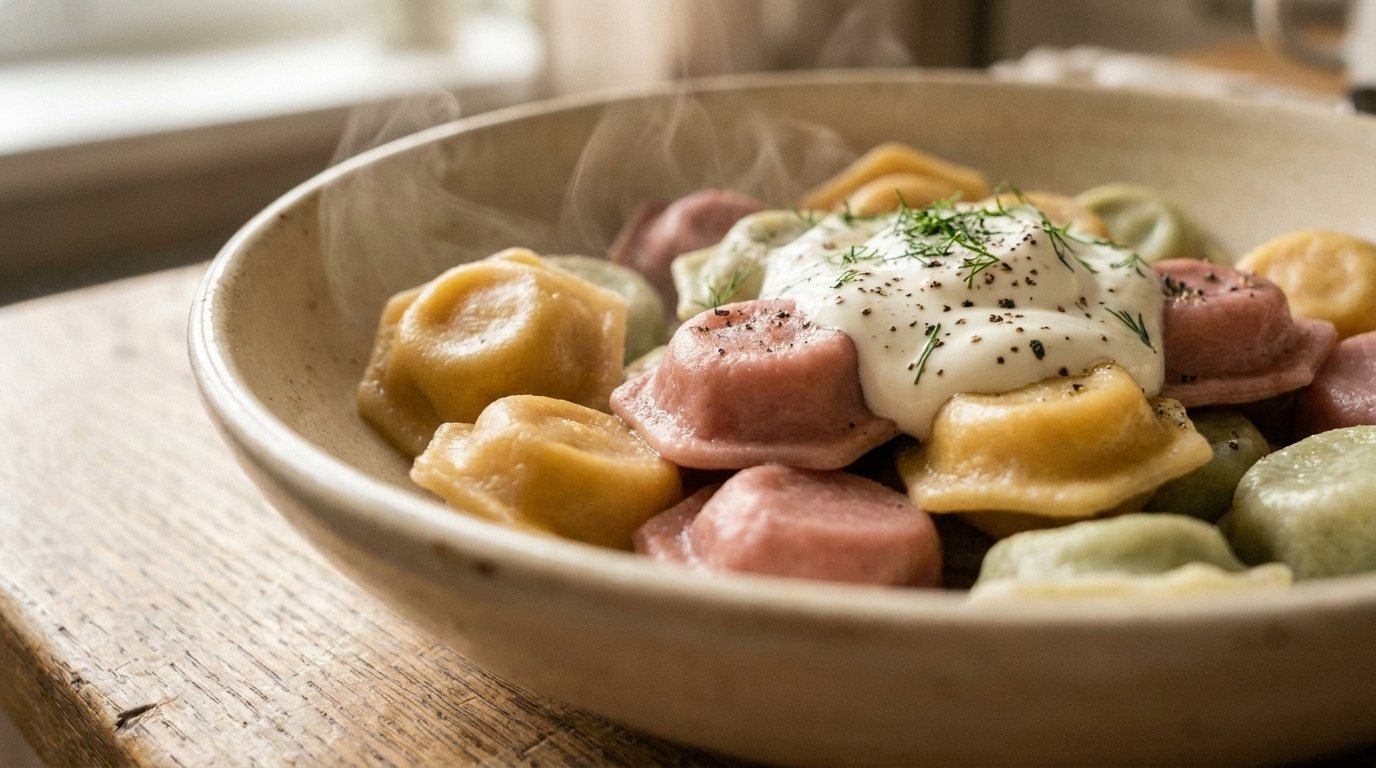Детские цветные пельмешки с курицей